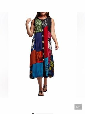NWT La Cera Button Front Patchwork Midi Dress - 3X